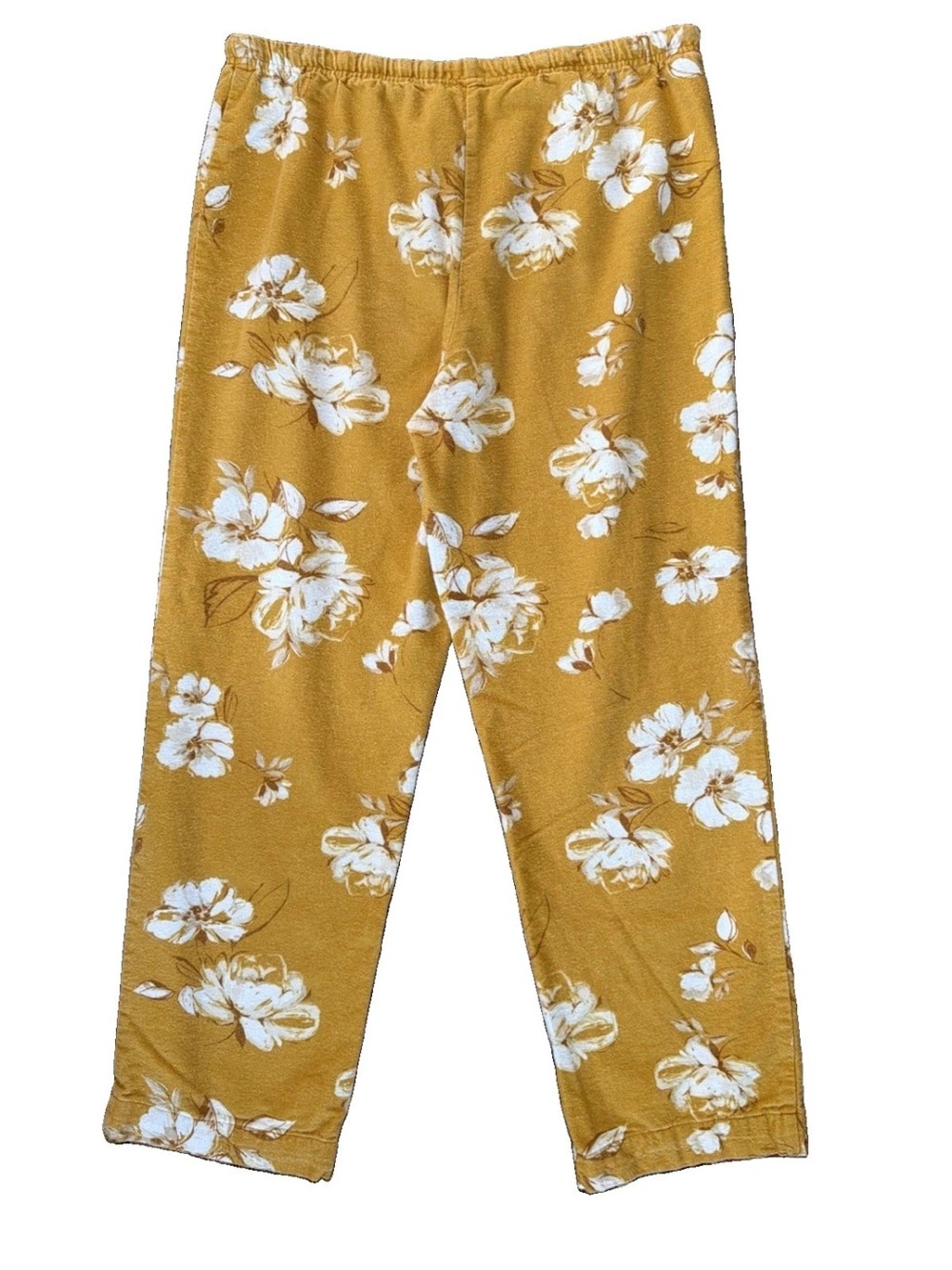 Garnet Hill Organic Cotton Heritage Flannel Pajamas Gold White Floral Sz Medium - Picture 6 of 15